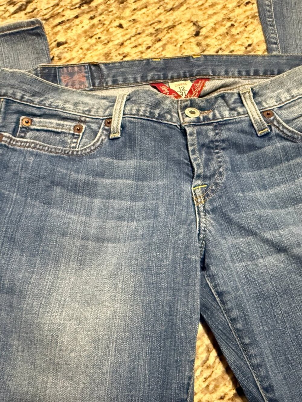 Lucky Brand Lil Maggie Jean Womens Size 12/31 Low Rise Distressed Hems Flare